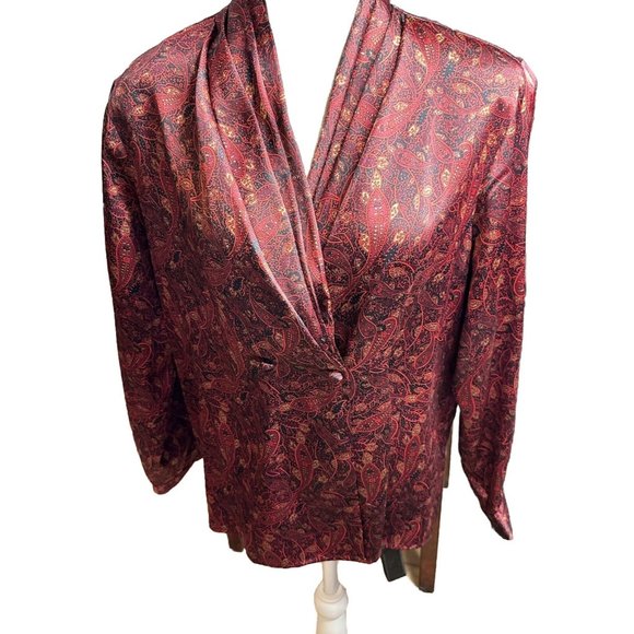 Notations Blouse Women's Red Paisley Spring/Summer Vibrant Classic - Picture 2 of 11